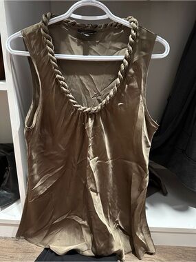 Spense Taupe Satin Sleeveless Camisole with Braided Neckline